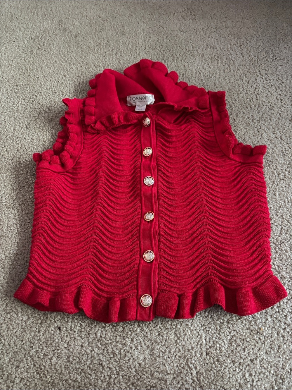 Forward Young Contemporary Red knit ruffled top size small